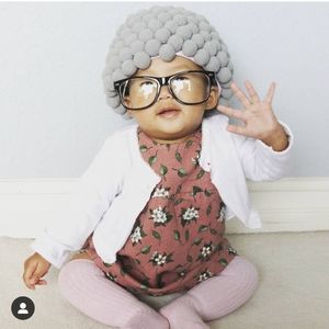 Handmade pom pom old lady hat